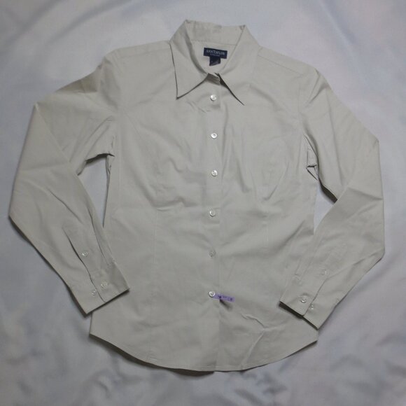 ANN TAYLOR womens BLOUSE ecru DRESS shirt STRETCH light gray CAREER SIZE 6 - Picture 1 of 9
